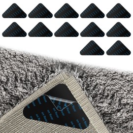 12 Pcs kclkda Rug Grippers, Double-Sided Anti-Slip Anti Curling Carpet Grippers Underlay, Washable & Reusable Triangle Rug Stickers for Wooden, Tile, Marble, Hard Floors, Laminate Floors(Black)