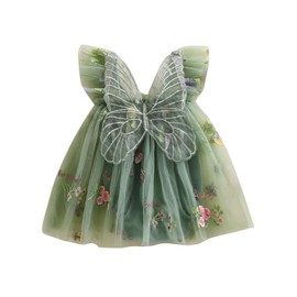 Newborn Infant Baby Girls Clothes Flower Butterfly Embroidery Sleeveless Romper Tulle Mesh Dress Toddler Bodysuit (12-18 Months, Green)