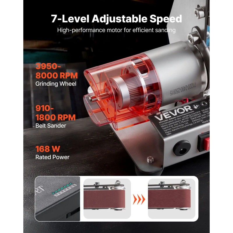 7-Speed Adjustable 3-in-1 Mini Belt Sander 13" X 1.2" Sanding