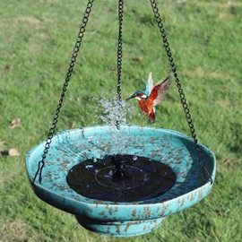 Solar Fountain Ceramic Hanging Bird Bath,Bird Bath for Ourside,Outdoor Fountain Bird Bath,Garden and Home Décor
