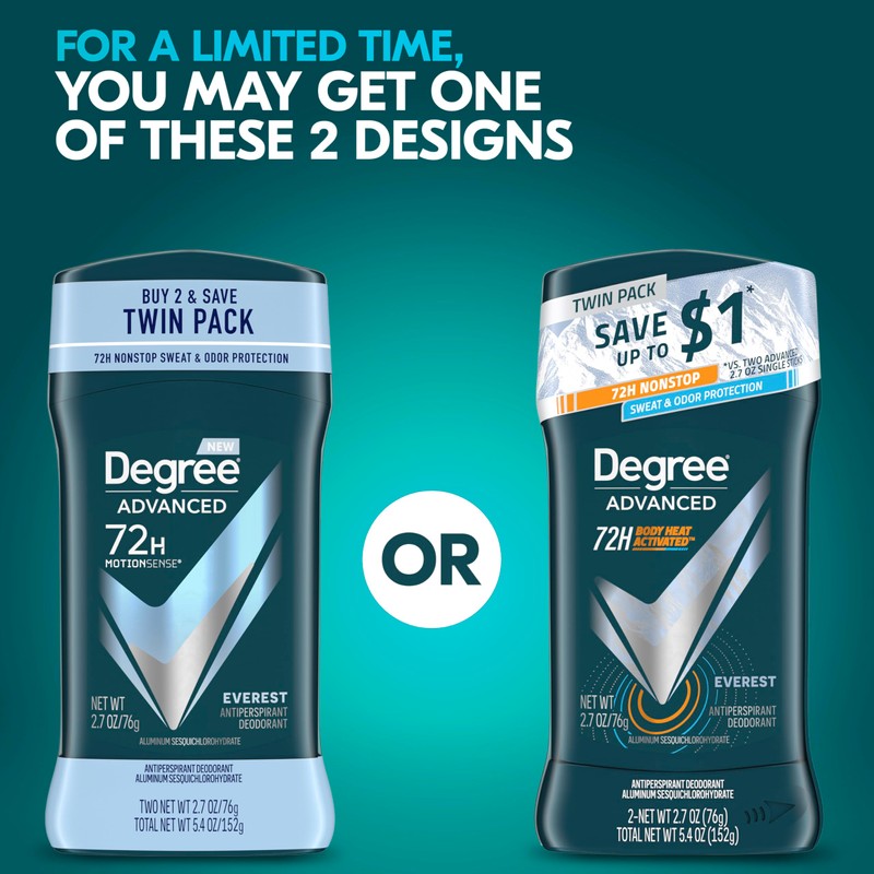 Degree Men Advanced Antiperspirant Deodorant Everest 2 Count 72-Hour Sweat