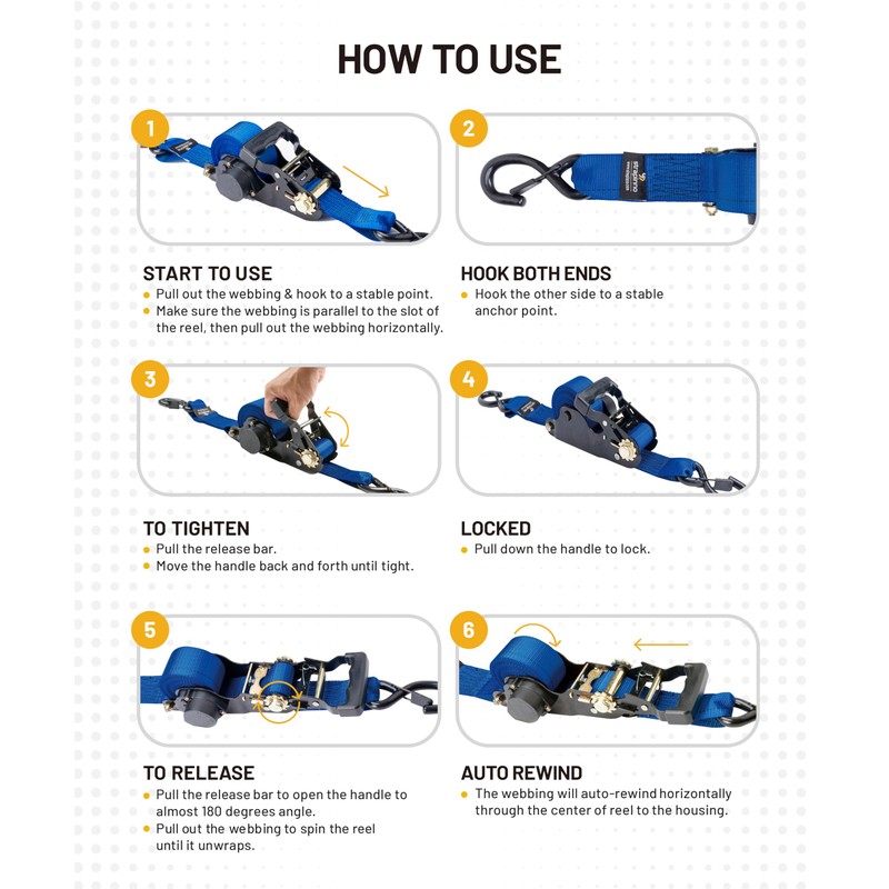 Strapinno 2PCs Retractable Ratchet Tie-Down Straps,5,000 lbs Breaking Strength- 2