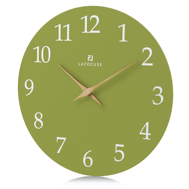 Lafocuse 12 Inch Silent Olive Green Wall Clock Battery Operated
