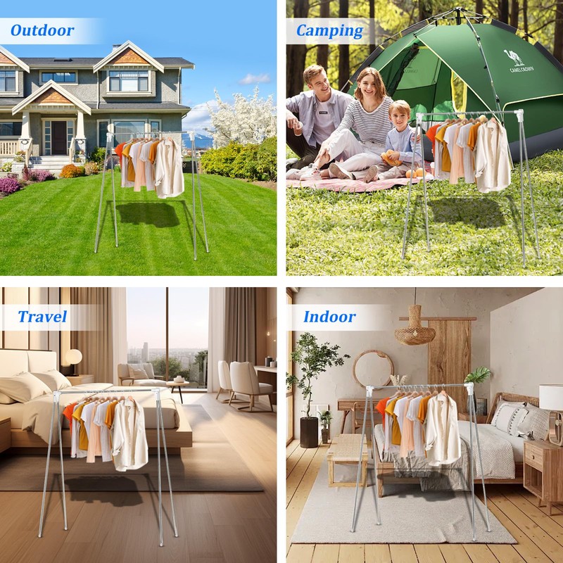 MIUUIPI Foldable Clothes Rack, Portable, Sturdy Extendable Clothes Rail, Stainless