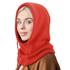 DRESHOW 1 Pack Winter Hats for Women Balaclava Knit Beanie with Ajustable Drawstring Warm Hooded Scarf Skull Cap