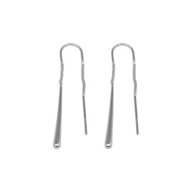 Genuine 925 Sterling Silver Threaded Tear Dropper Pull Through Earrings 45mm
