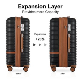 Joyway Luggage Set 3 Piece Suitcase Sets with Spinner Wheel,Hardside Expandable Travel Laggage with TSA Lock (13/20/24/28 Black brown