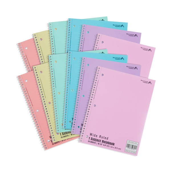 Blue Summit Pastel Spiral Notebooks, 1 Subject Pastel Notebooks Wide