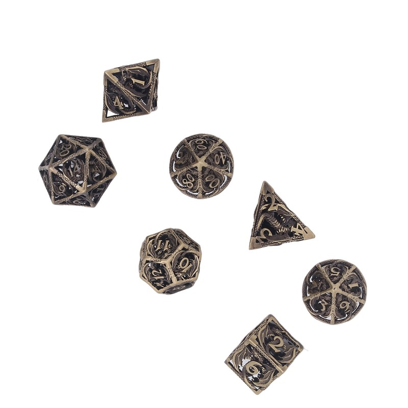 7pcs Copper Dice Set Polyhedral Hollow Clear Number Balancing Table