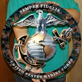 MIDWEST CORVETTE USMC OFFICER ROUND LARGE WALL EMBLEM CAMOUFLAGE 19"x19" MARINE CORPS SEMPER FI