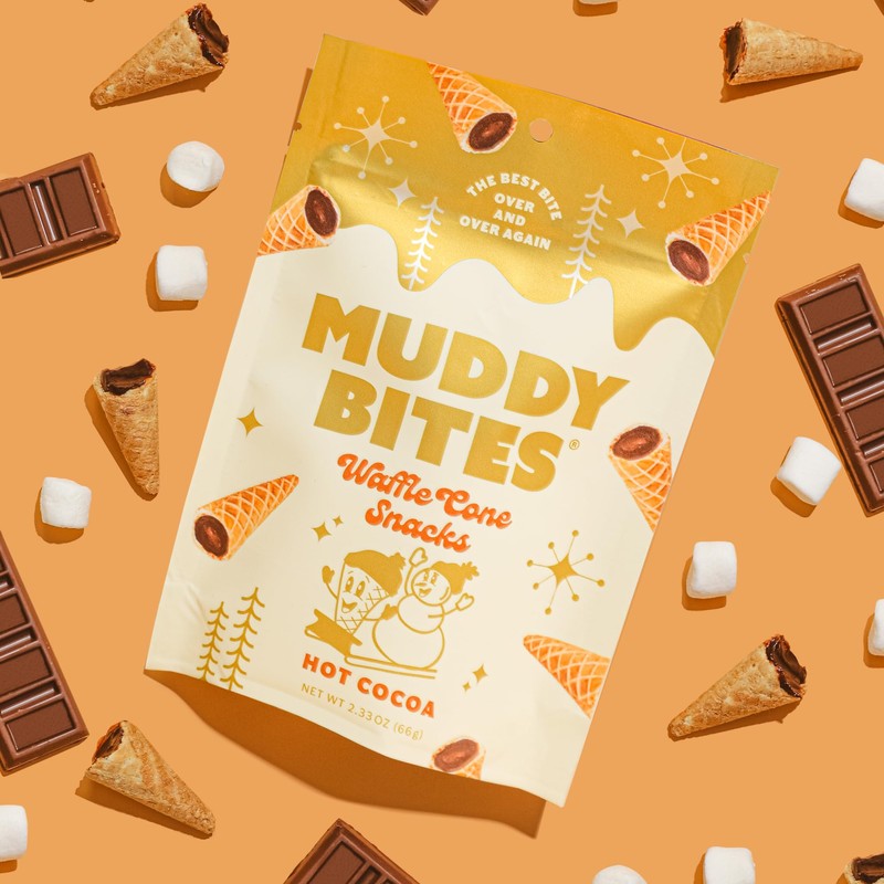 Muddy Bites Waffle Cone Snacks Bite Sized Chocolate Filled Waffle