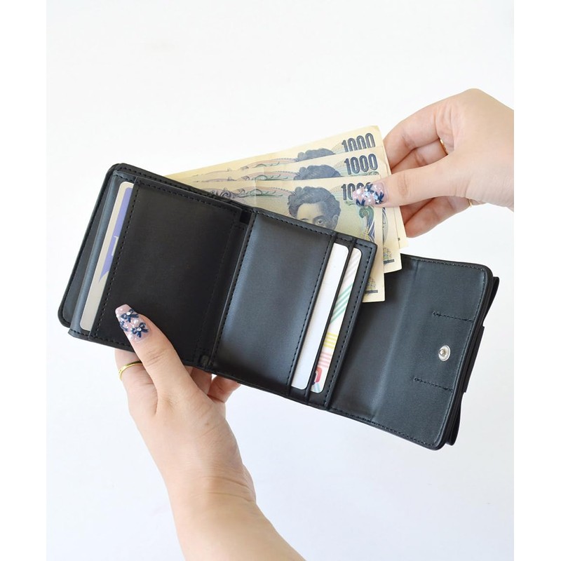 SecretDoor 333043-01 Black Trifold Wallet, Women's, Trifold Wallet, Compact Wallet,