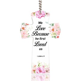 1 John 4:19 We Love Because Sign Bible Verse Cross Ornaments,Christian Religious Scripture Prayer Gifts for Women Men,Christian Cross for Christmas Tree Decor