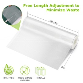 Bonsenkitchen Vacuum Rolls 4 Rolls 20 cm x 5 m Vacuum Film - Professional Vacuum Bags for Vacuum Sealer & Food Vacuum Sealer, Boil-Proof and Sous Vide Freezer Bags, BPA-Free, VB40