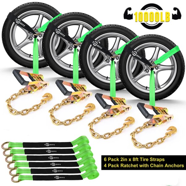 Trekassy 4 Pack Lasso Straps Car Wheel Vehicle Tie Down
