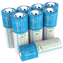 Baseline Battery 8 1000 mAh IFR 18500 3.2v LiFePO4 Lithium Phosphate Rechargeable Batteries Solar Garden Light