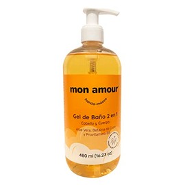 Mon Amour Jabón Liquido para Cuerpo y Cabello 2 en 1 Para Pieles Delicadas de Bebés y Niños Desde Recién Nacidos 480 ML.