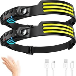 Three light strips All Perspectives Rechargeable Lamp Headlamp 5 Light Modes with Motion Sensor Waterproof for Hiking, Running, Repairing, and Fishing - 3 Strip Lights: 2 packs