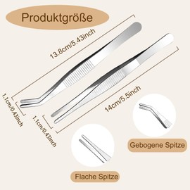 Wjelet Set of 2 Tweezers Set, Stainless Steel Curved Tweezers + Straight Tweezers, Professional Non-Slip, Long, Straight, Universal Tweezers for Water Pets, Coral, Crafts, Plant Shoots, Repair (14 cm)
