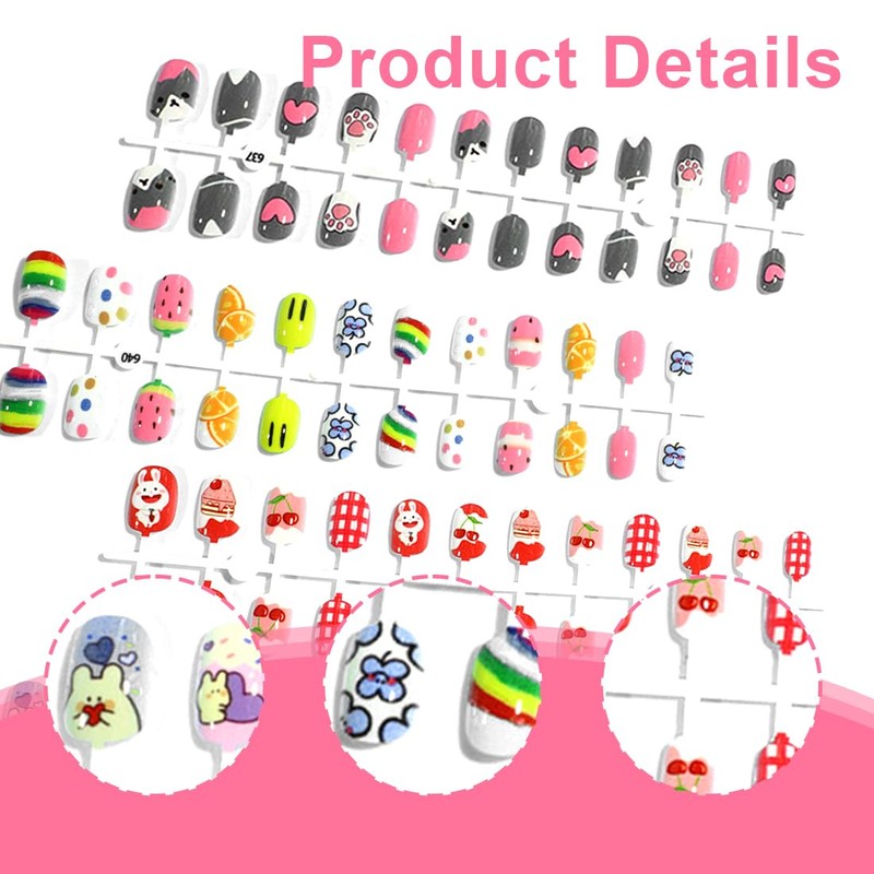 SGERUFZ 4 Sheets Girls Press On False Nails, Children Full