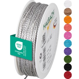 Halbach Seidenbänder Premium Cord (Light Grey), Width 2 mm, Length 50 m, Made in Germany and Oeko-Tex Certified, Shiny Satin Cord Made of Acetate
