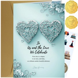 TzenvoGift Anniversary Card for Couple, Happy Anniversary - Silver Hearts Card - Elegant Design with Heartfelt Silver Foil Message, Perfect for Celebrating Your Timeless Love(gold foil text)
