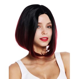 WIG ME UP - ZM-1782-118Dye1B Women's Wig Short Bob Longbob Middle Parting Straight Ombre Black Red Garnet Red