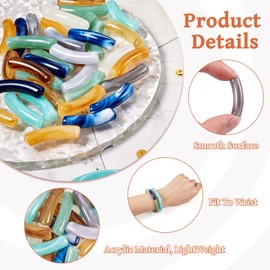 Spritewelry 121Pcs Chunky Curved Tube Beads Bracelets Making Kit Acrylic Bamboo Tube Noodle Beads with Brass Spacer Elastic Crystal Thread