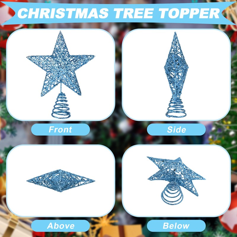 KEYIDO Blue Star Christmas Tree Topper Star for Christmas Tree