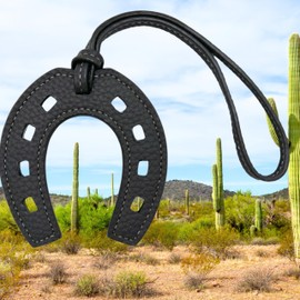 Horseshoes Keychain, Horse Shoe, Good Luck Keyring, Cowboy Keychain, Lucky Gift, Western Charm PU Leather Unique (Black)