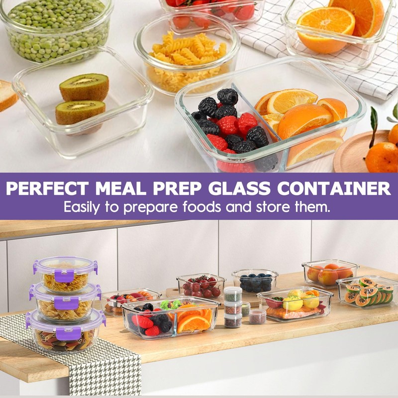 42pcs Glass Food Storage Containers with Lids Set, 21 Containers