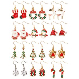 12 Pairs Christmas Earrings, Christmas Earrings for Women Cute Santa Reindeer Xmas Tree Earrings Festive Gingerbread Earrings Snowflake Snowman Earrings for Women Girls Novelty Christmas Jewelry