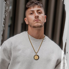 OIDEA Men's Necklace Lion Stainless Steel Gold Punk Rock Viking Gothic Style Chain with Pendant Lion Head Africa Map Circle Tribal Roman Numerals Sword Crown Medals Biker with 55 cm Wheat Chain,