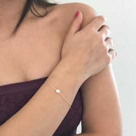 Cultured Freshwater Pearl Bracelet, Adjustable White Pearl Bracelets for Women, Bridesmaid Bracelet Bridal Jewelry Adjustable Length Real Pearl (Gold (M) 6.5-7.5 inches)