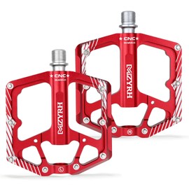 MZYRH Road Bike/Mountain Bike Pedals, 9/16 Inch Aluminium Alloy Bicycle Pedals, 3 Bearings MTB Pedals for Road Mountain BMX MTB Bicycle (Red)