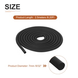 DTGN 7mm x 2.5meters(DXL) Foam Rubber Weather Seal Strip - 1Pack - Good for DIY Furniture - Round EPDM Foam Rubber Weather Stripping - Black