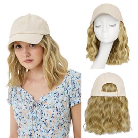 FORCUTEU Hat Wigs for Women Baseball Cap with Hair Extensions Short Wave Synthetic baseball Cap Wig for Women Adjustable Hat with Hair Attached for Daily Use(14inch)