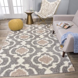 Cozy Moroccan Trellis Gray/Cream 3'3" X 5' Indoor Shag Area Rug