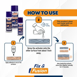 FIX & FUSION Activator Spray (3.38 Fl Oz), Instant Cure Accelerator for Cyanoacrylate (CA) Super Glue for Wood, Plastic, Rubber, Granite, and DIY & Professional, Accelerates Bonding Strength, (1 Pack)