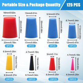 125PCS Silicone Rubber Stoppers, Coldairsoap High-Temperature Rubber Tapered Plug 8 Size 1/16" to 5/8" for Protecting Hole Plugs, Spraying, Coating, Painting