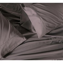 Royal Tradition Cool and Crisp Percale Cotton 4pc Sheet Set (Queen Size, Grey) Made in USA Breathable Classic Bed Sheets