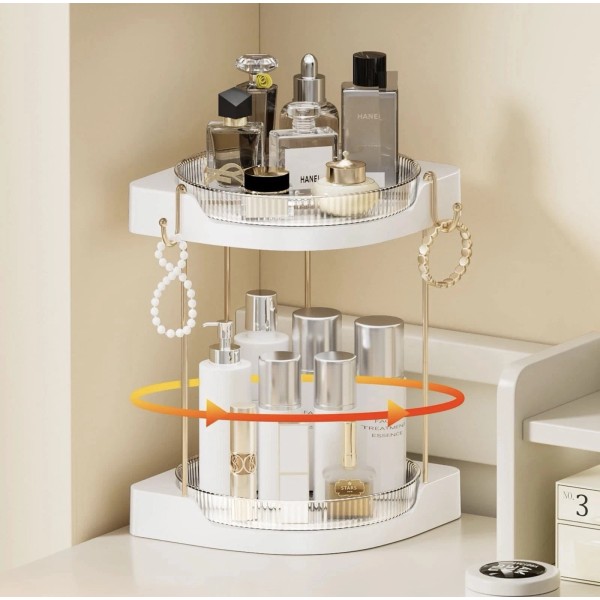 akinbas 2 Tier Corner Bathroom Counter Organize; Rotating Countertop Perfume