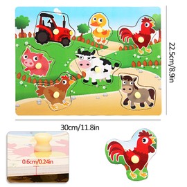 Wooden Jigsaw Puzzle Farm Animals Baby Puzzles Peg Puzzle Educational Toy with Full-Color for Toddlers Preschoolers Pictures 7Pieces