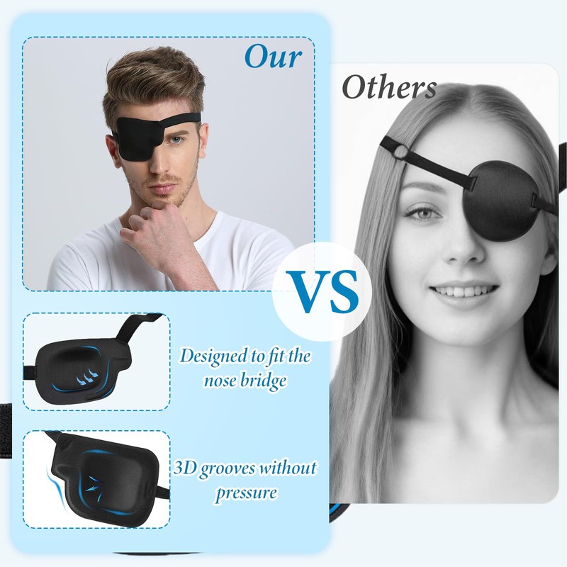 Pack of 2 Single Eye Patches, Three-Dimensional, Elastic, Adjustable Eye