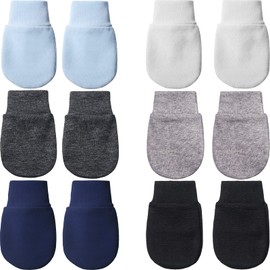 6 Pairs Newborn Baby Mittens No Scratch Gloves Infant Toddler Anti Scratch Essentials Unisex Cotton for 3-9 Months Girls Boys (White, Light Blue, Gray-Black, Gray, Navy Blue, Black, Solid)