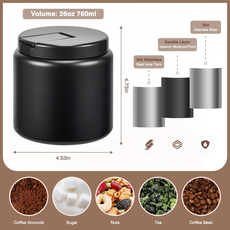 Coffee Canister, Premium Large Stainless Steel Insulated Vacuum Coffee Bean