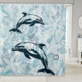 Feelyou Dolphin Bath Curtain Ocean Dolphin Shower Curtain Sea Animal Bathroom Shower Curtain Set for Kids Toddler Boys Girls Ocean Coastal Kids Bathroom Accessories 72"x72"