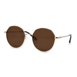Octagonal Round Poindexter Classy 90s Metal Rim Retro Sunglasses Gold Brown