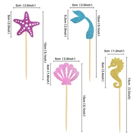 Zpilkes 36 PCS Mermaid Cupcake Toppers Glitter Starfish Coral Shell Seahorse Cupcake Toppers Decoration for Mermaid Theme Under the Sea Theme Birthday Party Baby Shower Supplies