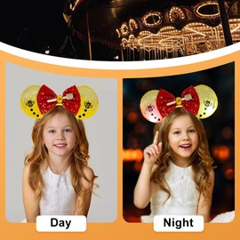 Tarocynn 2 PCS Mouse Ears Headbands with LED Light Sequin Bear Piggy Headbands Park Ears for Party Favors Cosplay Costumes Accessories (Bear & Pig)
